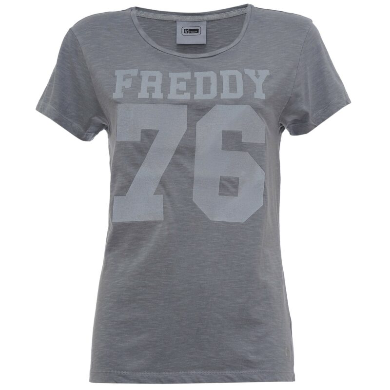 FREDDY T-SHIRT GRIGIA IN JERSEY FIAMMATO PIGMENT-DYED CON GRANDE NUMERO GLITTER STAMPATO SUL FRONTE (S7WSLT1ST1)