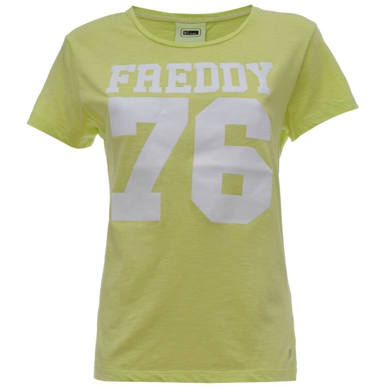 FREDDY T-SHIRT GIALLA IN JERSEY FIAMMATO PIGMENT-DYED CON GRANDE NUMERO BIANCO OPACO STAMPATO SUL FRONTE (S7WSLT1ST3)