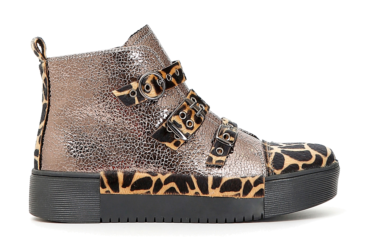 CAFèNOIR SNEAKER DONNA ALTA LAMINATA CON FIBBIE ANIMALIER DD933