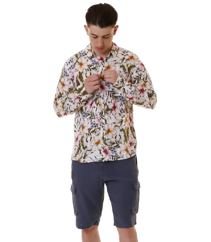 40WEFT Camicia Uomo Colletto Coreana 100%LINO FLOREALE WILBER 1342