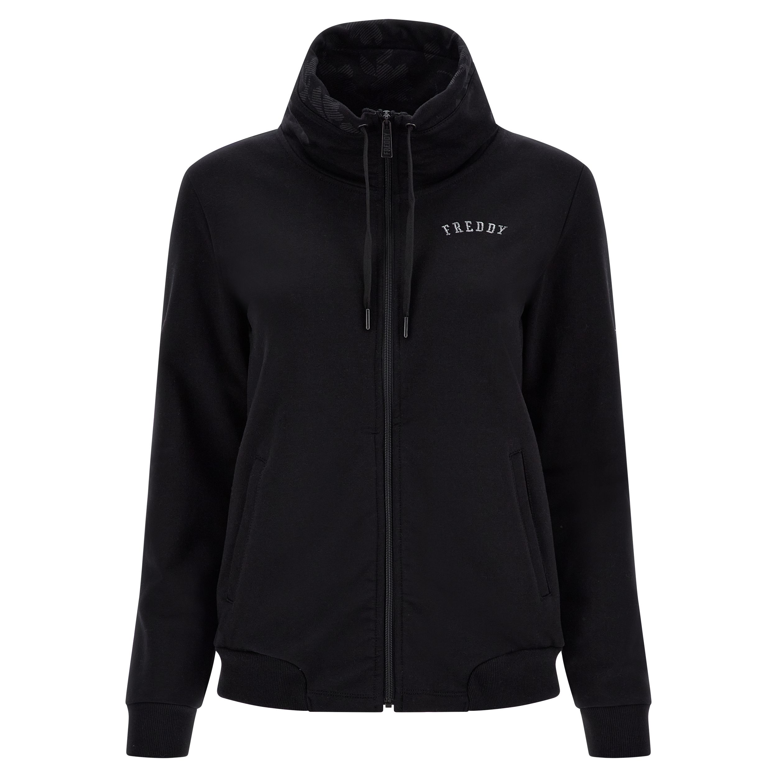 Felpa Donna FREDDY Con Zip E Collo Alto - Cotone Elasticizzato, Tasca Interna, Grafica Borchiata - Foto 7