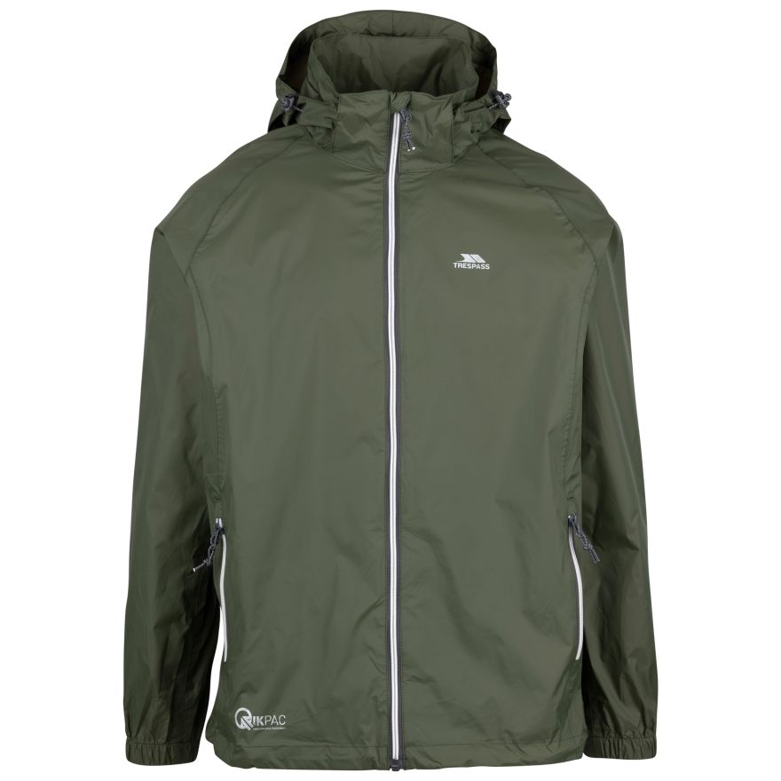 TRESPASS UNISEX WATERPROOF PACKAWAY JACKET QIKPAC-MOSS