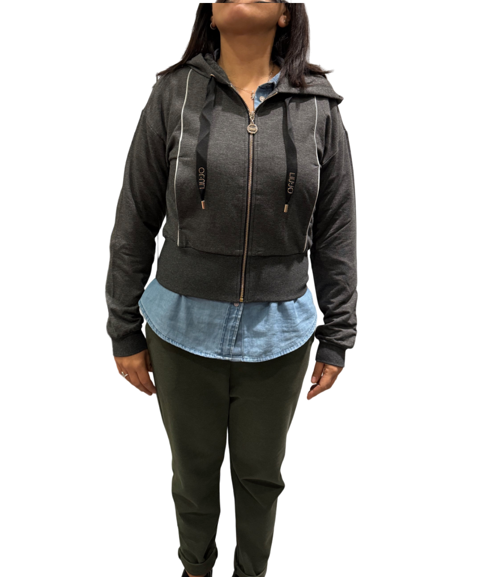 LIU JO Felpa Invernale con Cappuccio e Dettagli a Strass da Donna - TF4326