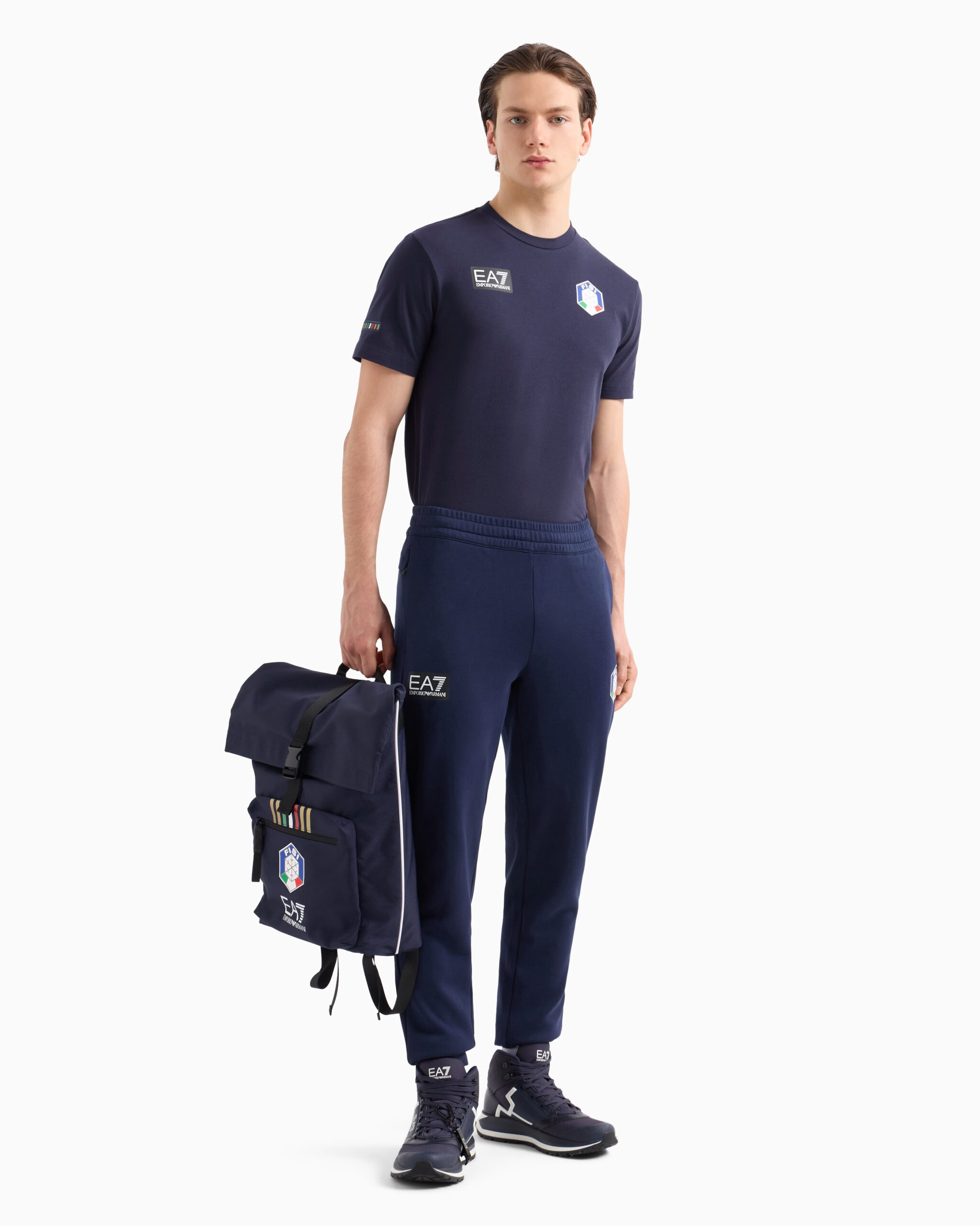 Pantaloni Jogger EA7 Uomo In Cotone Nero - Vita Media Con Coulisse - Stile Core Identity - Foto 8