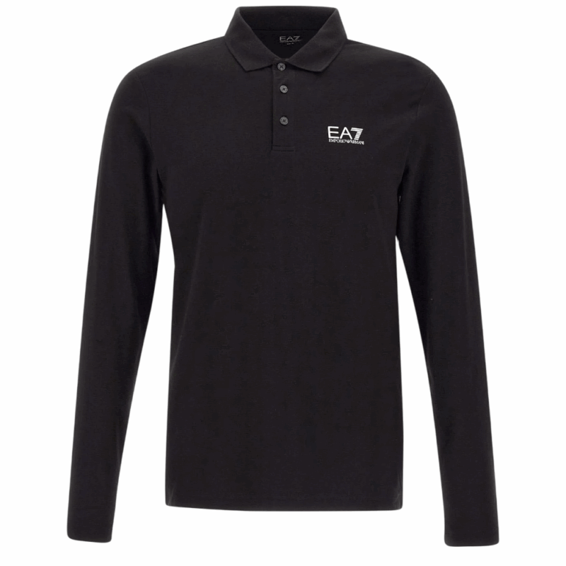 EA7 EMPORIO ARMANI Polo da Uomo Core Identity a Maniche Lunghe in Jersey di Cotone Stretch – 8NPF17 - Nero