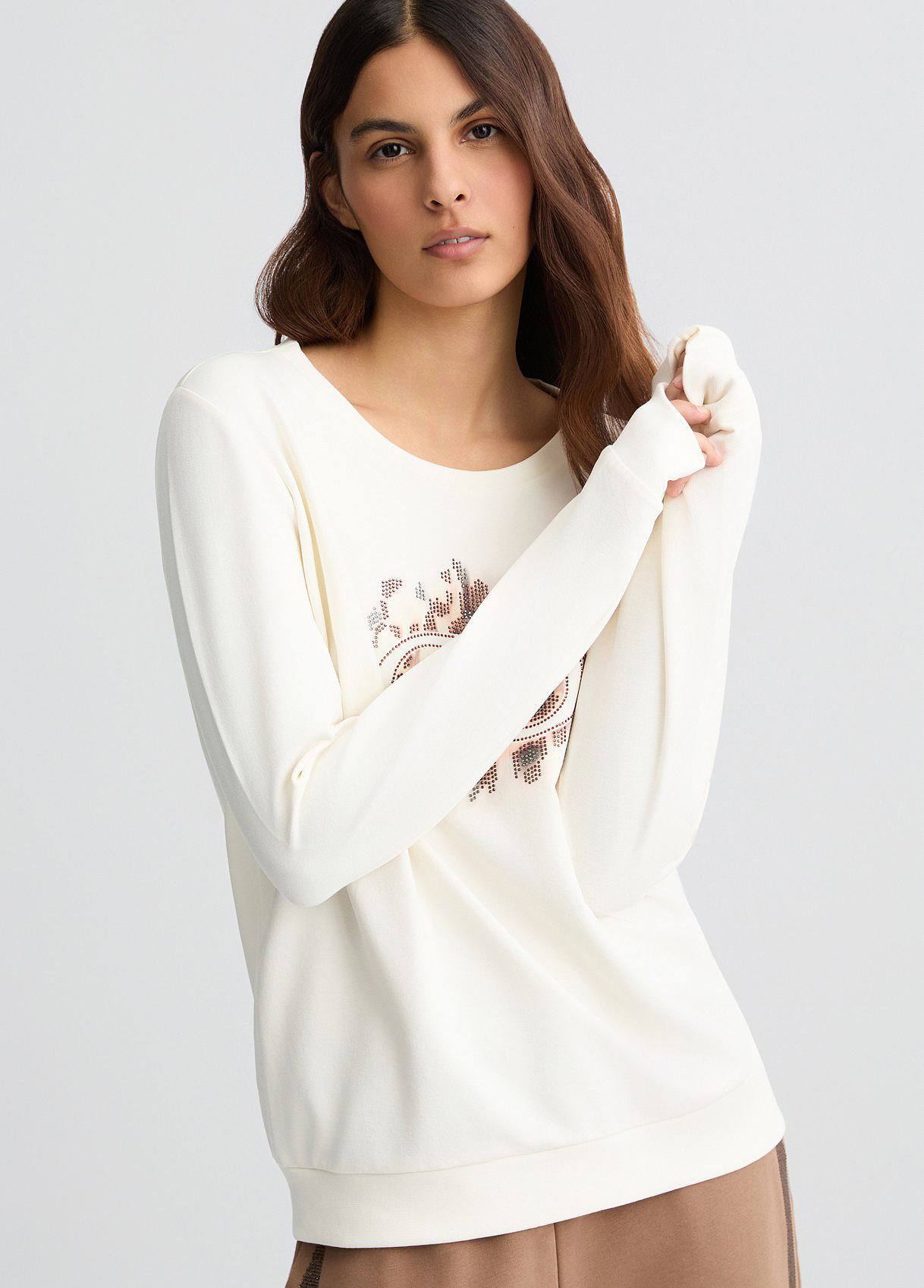 LIU JO Felpa Garzata Girocollo da Donna con logo Animalier e Strass - TA5168 - immagine 2