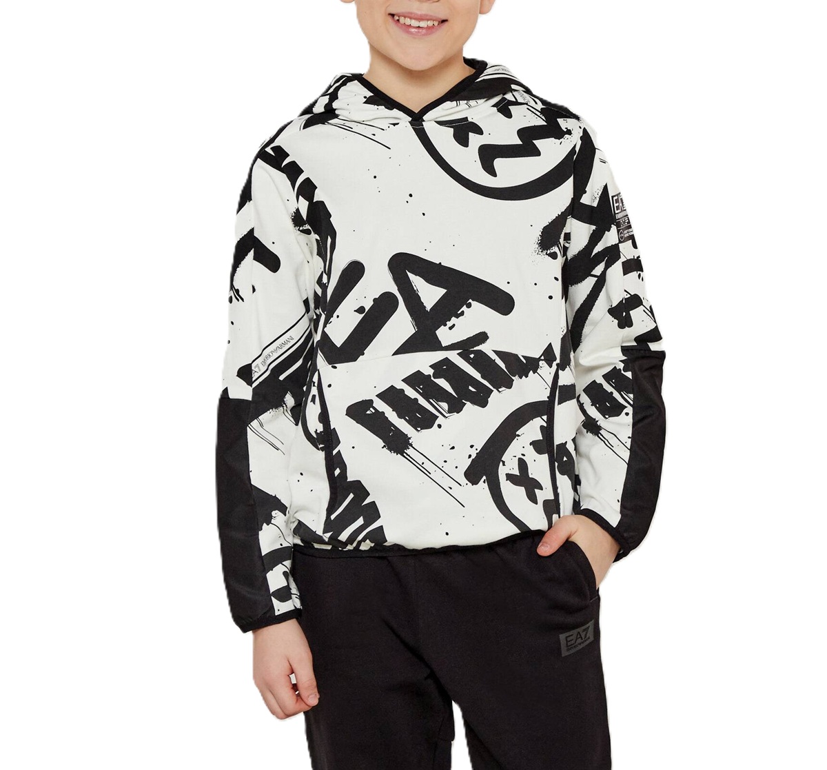 EA7 EMPORIO ARMANI Felpa con Cappuccio da Bambini e Ragazzi Graphic Series Boy in Cotone Garzato – 7B000060