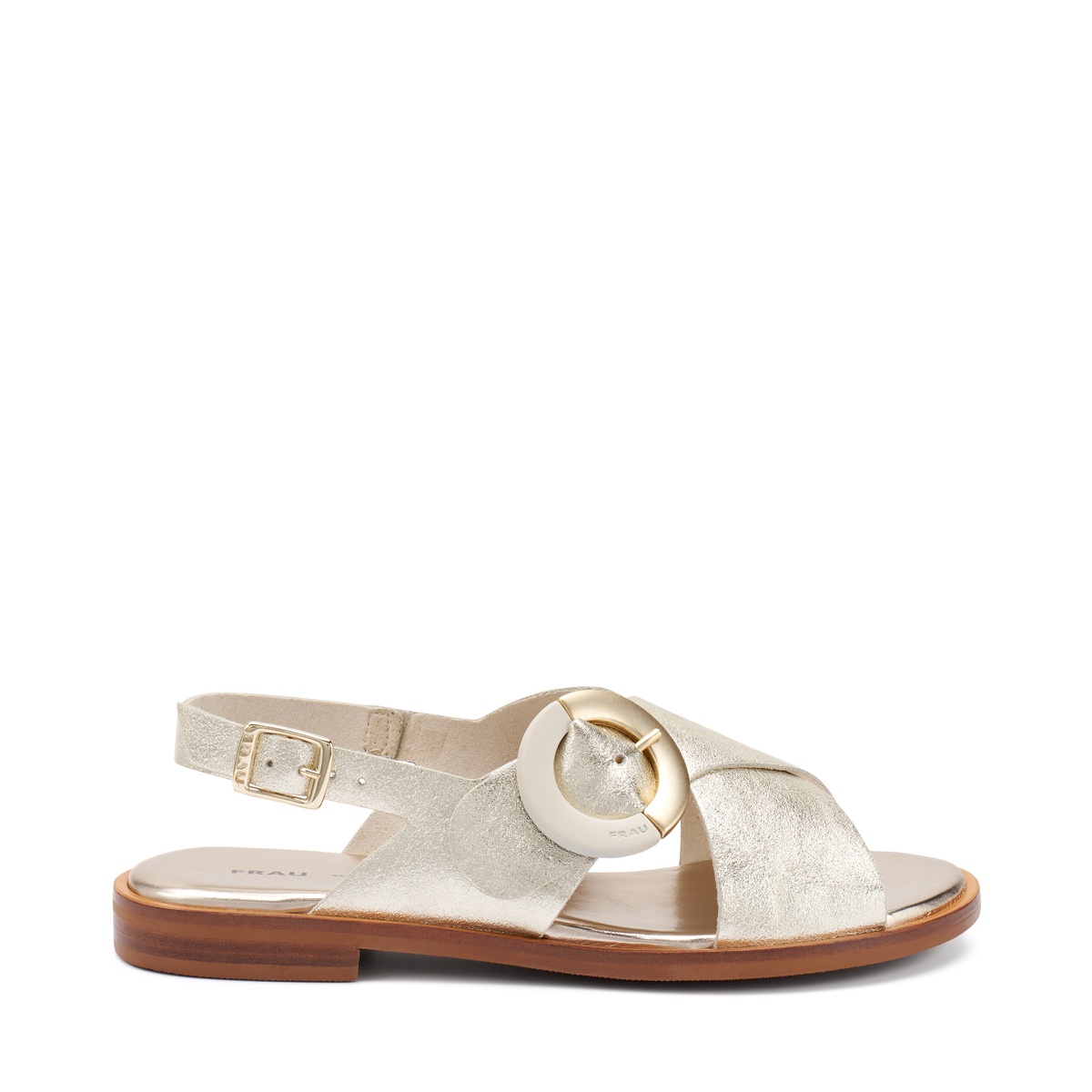 FRAU Sandalo da Donna in Pelle Laminata a Incrocio con Fibbia - 85X6