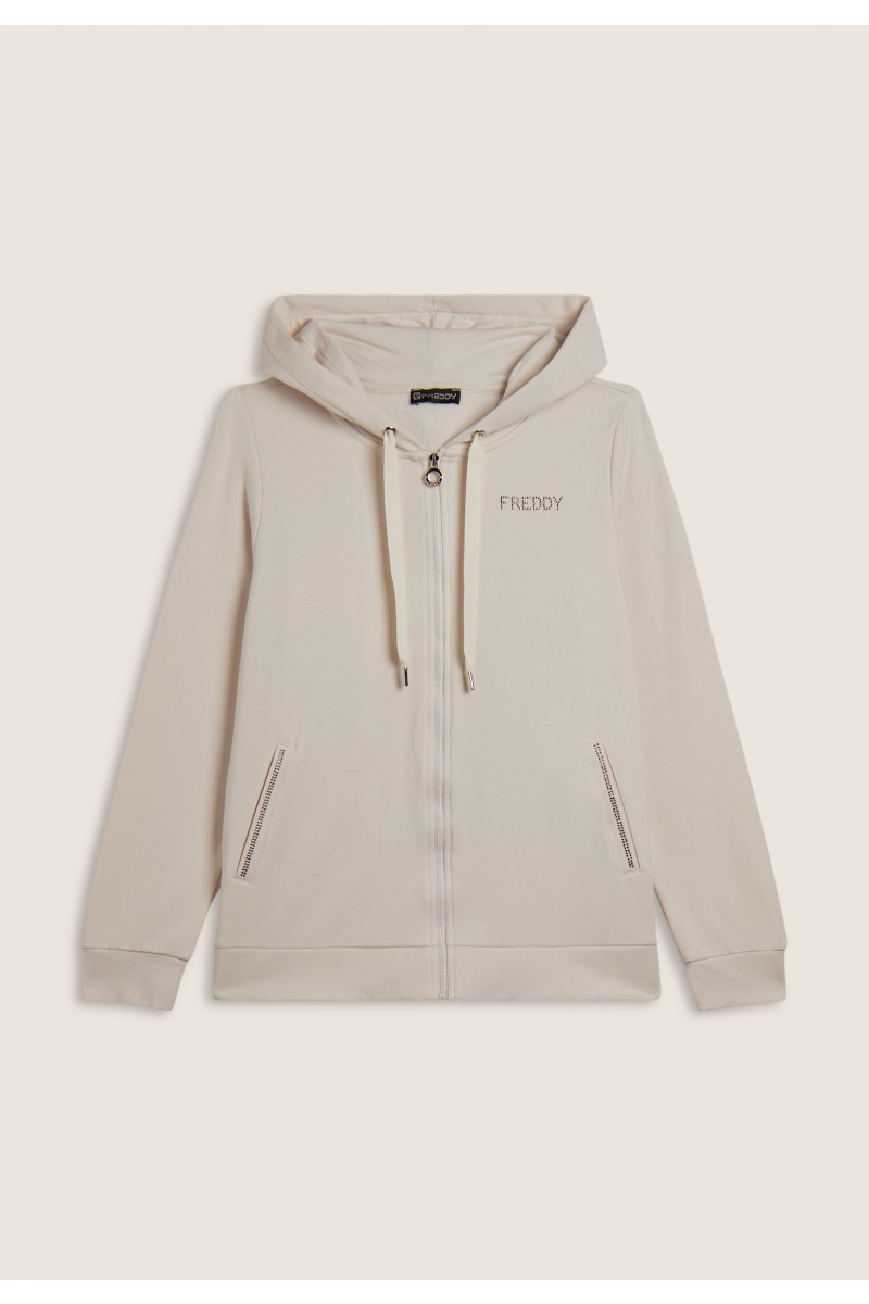 FREDDY Felpa sportiva Invernale da donna cappuccio e zip con strass bicolore - F25WCXS1