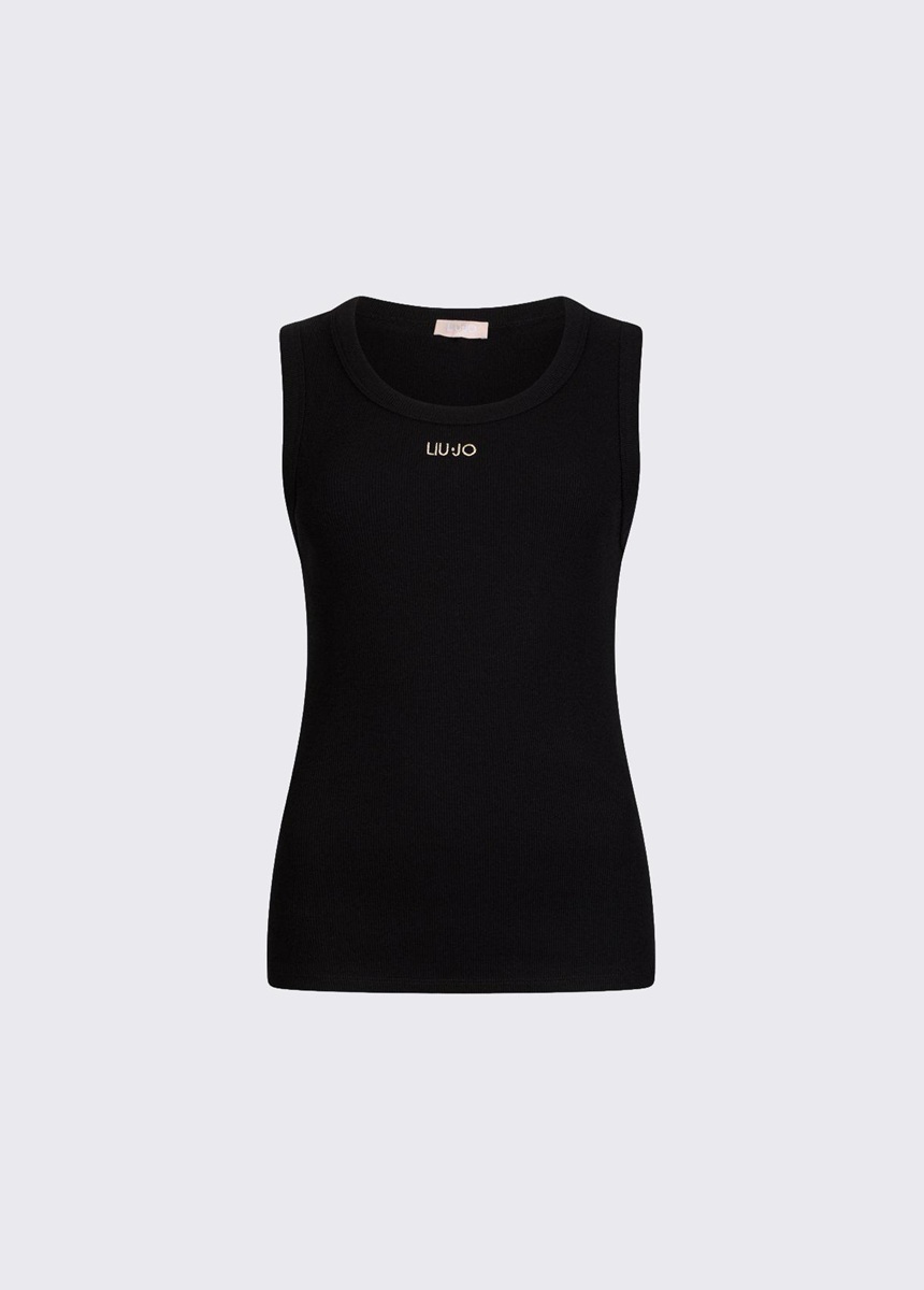 LIU JO Canotta A Costine Logo Piccolo Ricamato Da Donna TA6097