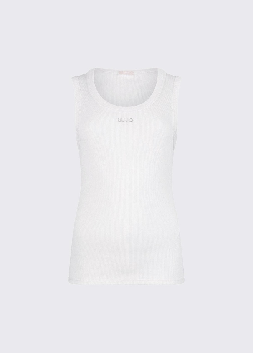 LIU JO Canotta A Costine Logo Piccolo Ricamato Da Donna TA6097
