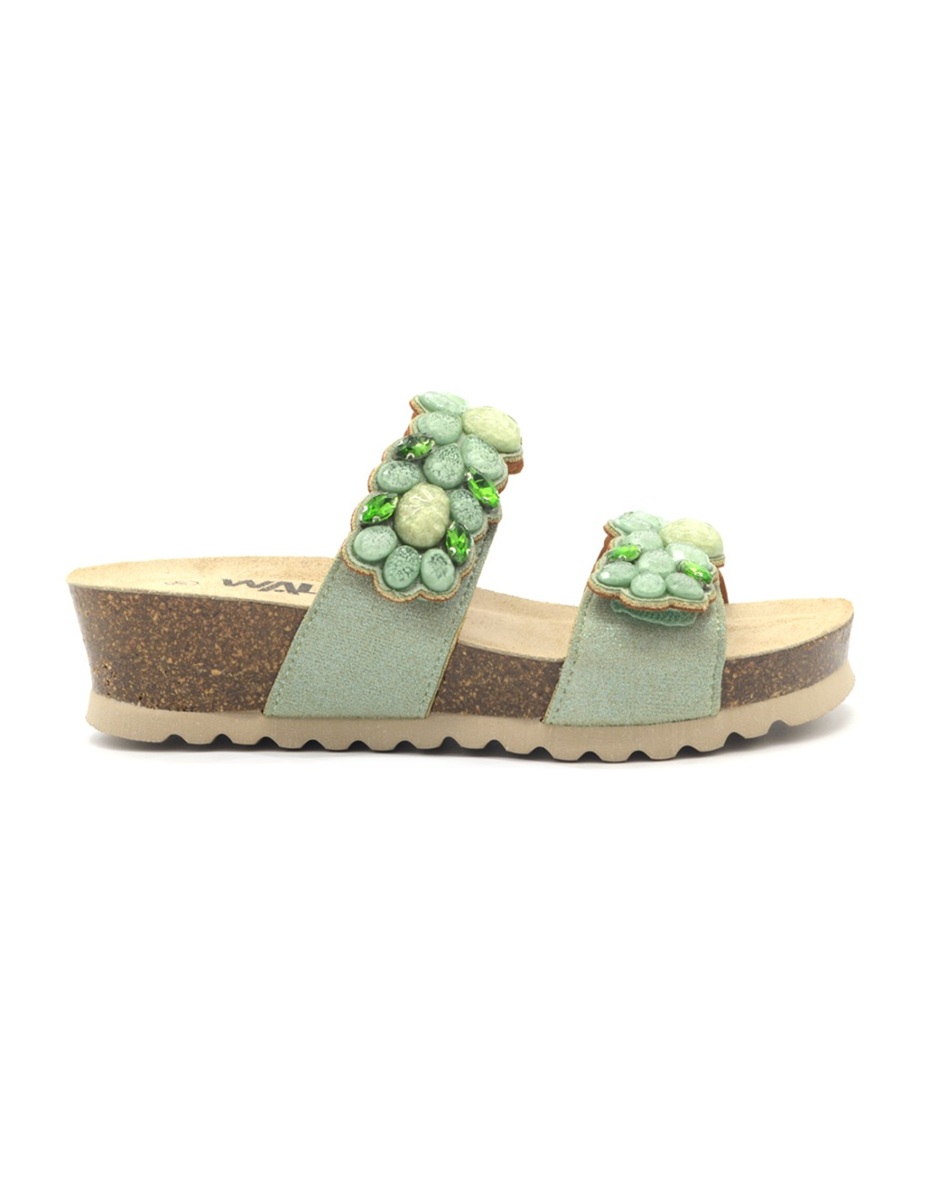 Melluso Walk 018181 - Ciabatta Moda da Donna con Doppia Fascia Regolabile a Strappo ed Applicazioni di Pietre Gioiello