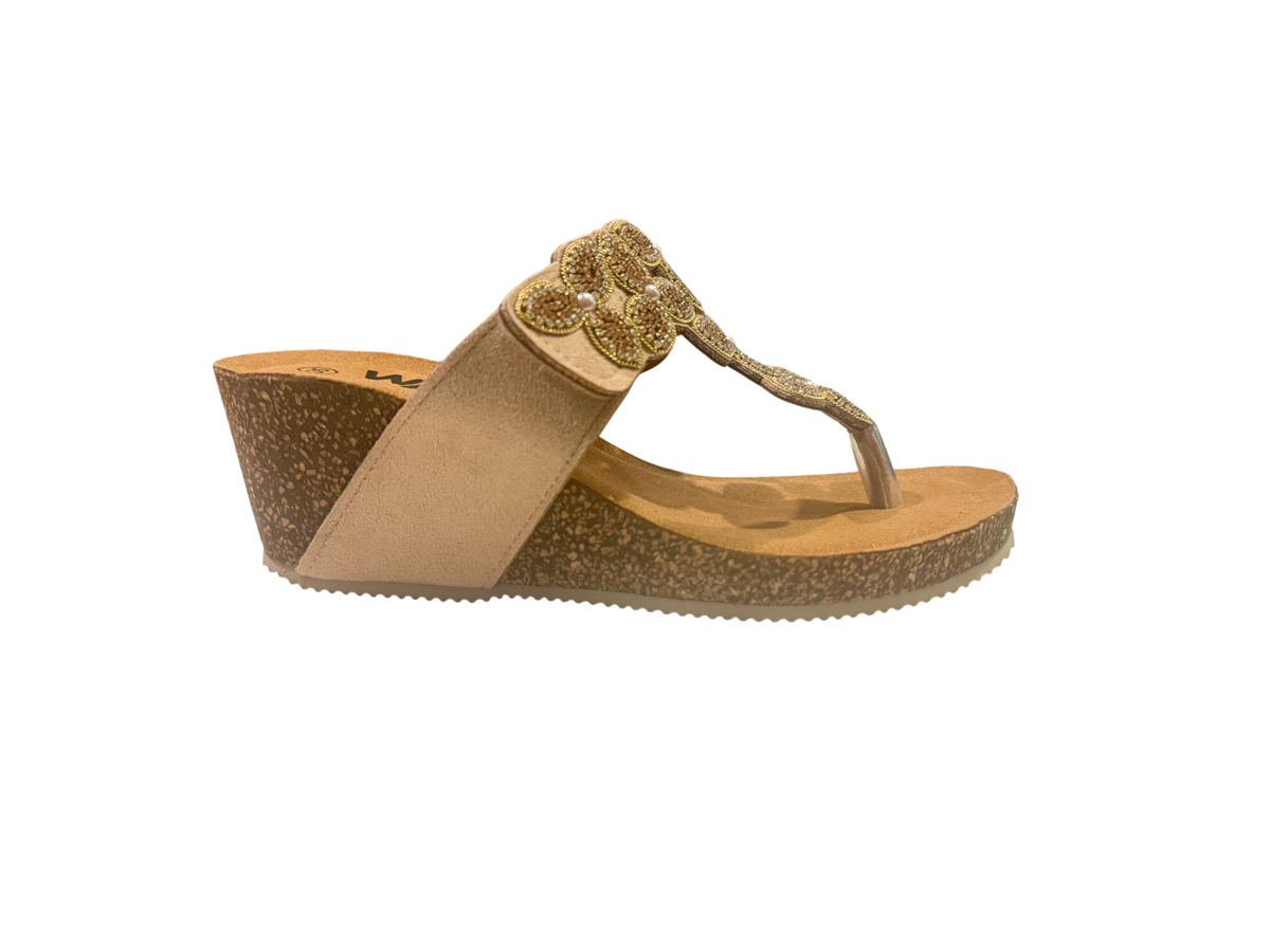 Melluso Walk 018184 - Ciabatta a Infradito con zeppa da Donna e Fascia Regolabile a Strappo con Applicazioni di Pietre Gioiello