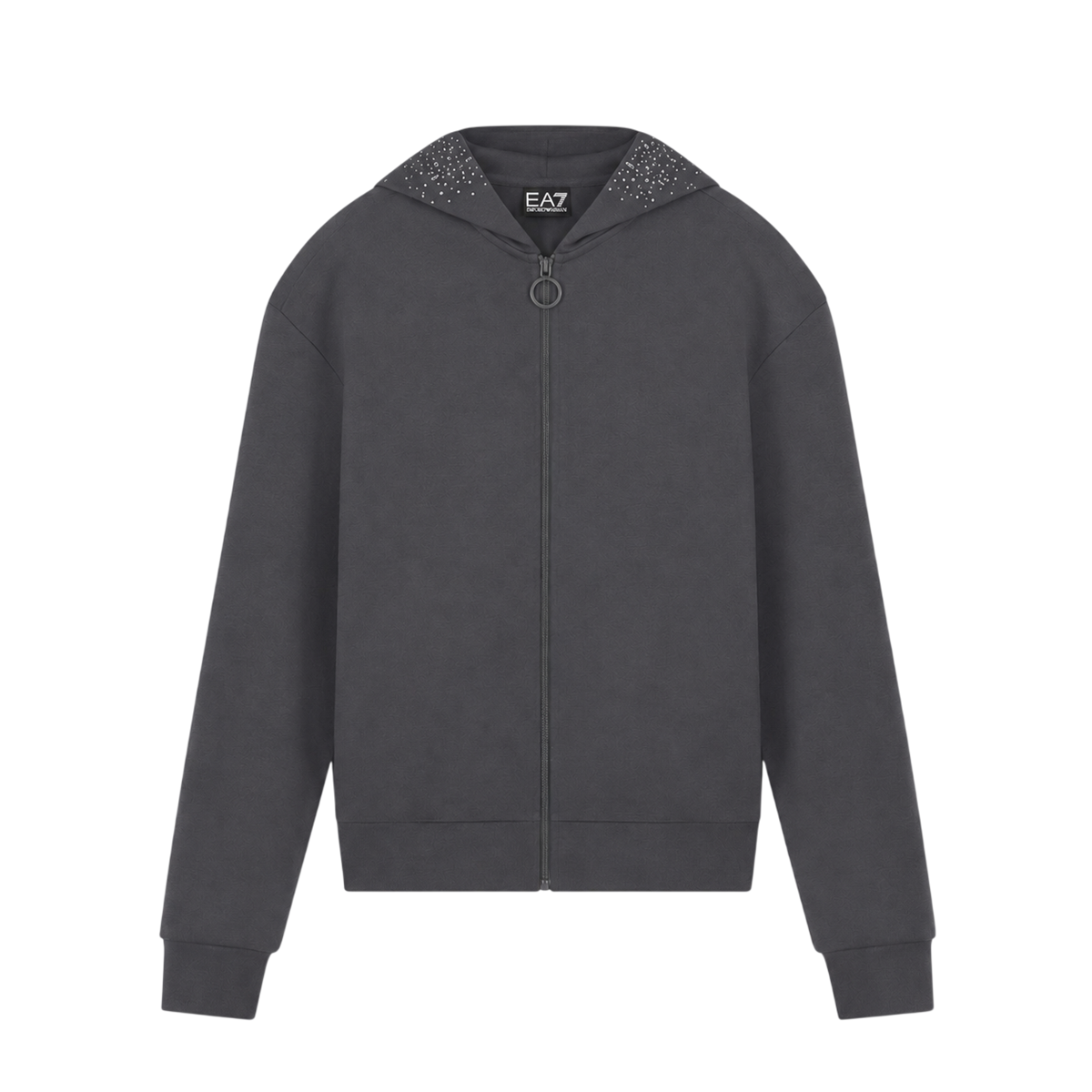 EA7 EMPORIO ARMANI Felpa Precious fullzip in modal con strass sul cappuccio da Donna – 7W001425